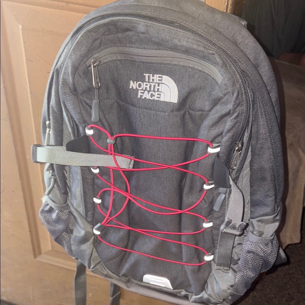 The North Face Gray Backpack with Red Accents